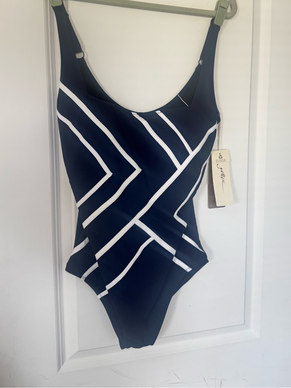 Gottex Navy Blue and White Geometric One-Piece Swimsuit